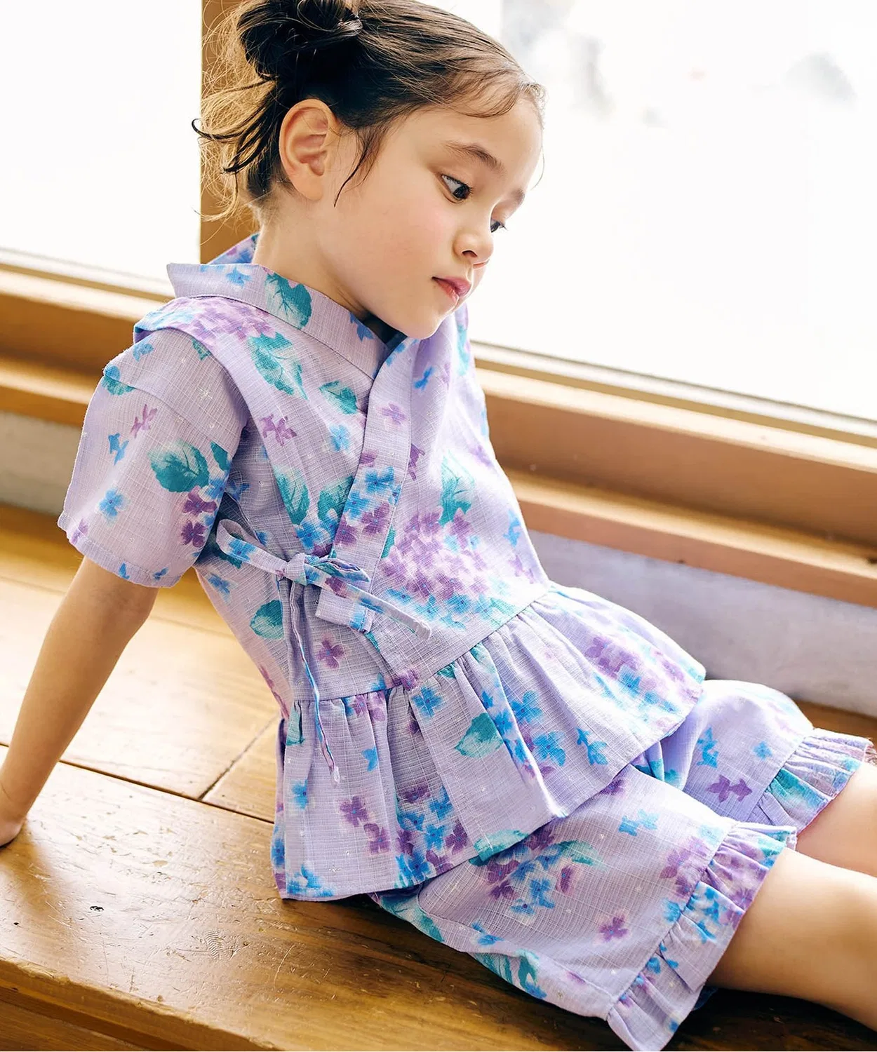 Детское кимоно-юката с принтом Peplum Jinbei, модель Apres les cours, Lavender