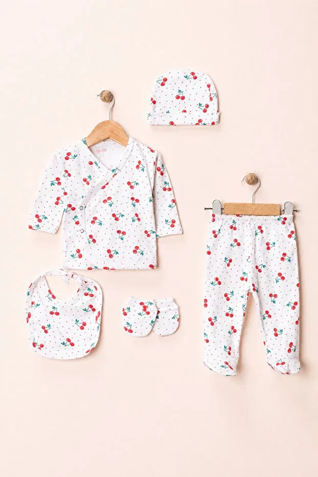 Детский комплект одежды для новорожденных с принтом Newborn baby cherry patterned Minilora, White