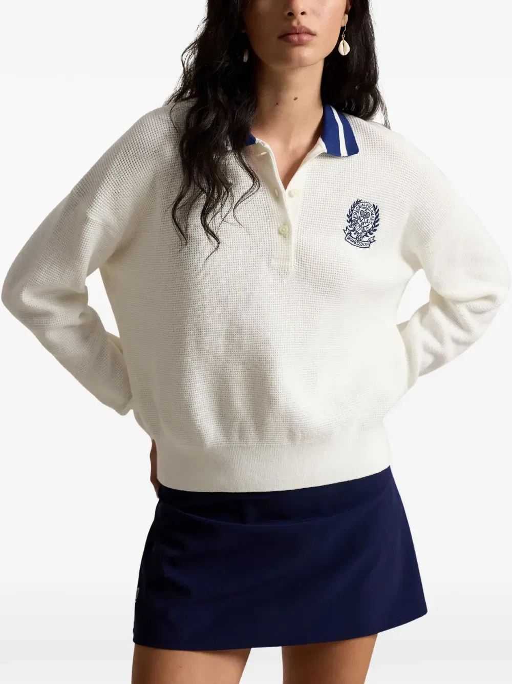 Свитер вафельной вязки с вышивкой Polo Ralph Lauren, бежевый — фото 3