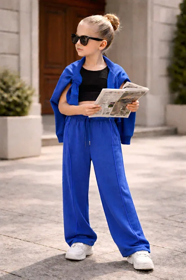 Детские широкие спортивные штаны для девочек хлопковые Babylory Kdis Store, Blue