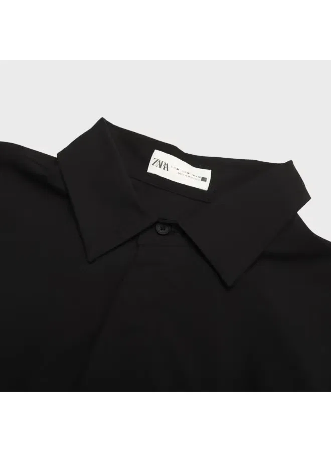 Лонгслив с принтом ретро универсальный с воротником Zara, черный — фото 4
