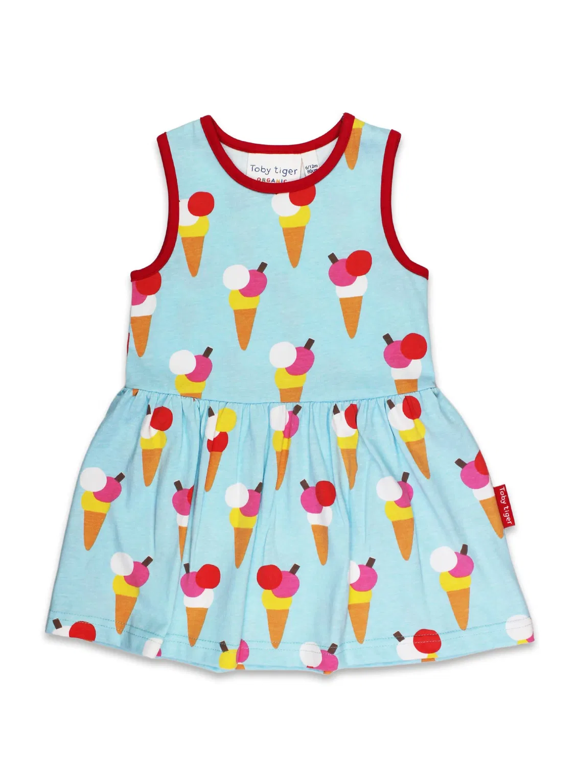 Платье Toby Tiger Bio-Baumwoll Kinder Sommerkleid mit Eiswaffel-Druck небесно-голубого цвета