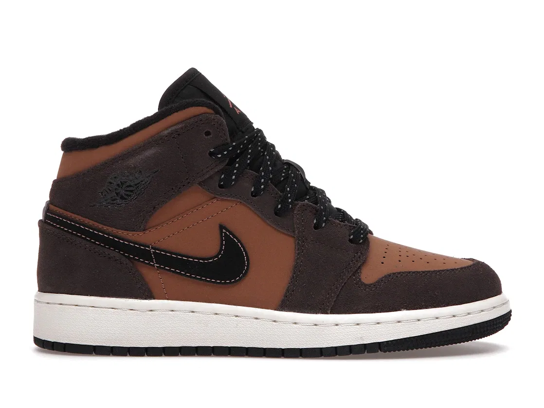 Детские кроссовки Lifestyle с замшевым верхом Jordan 1 Mid SE, Dark Chocolate/Archaeo Brown/Black/Crimson Bliss