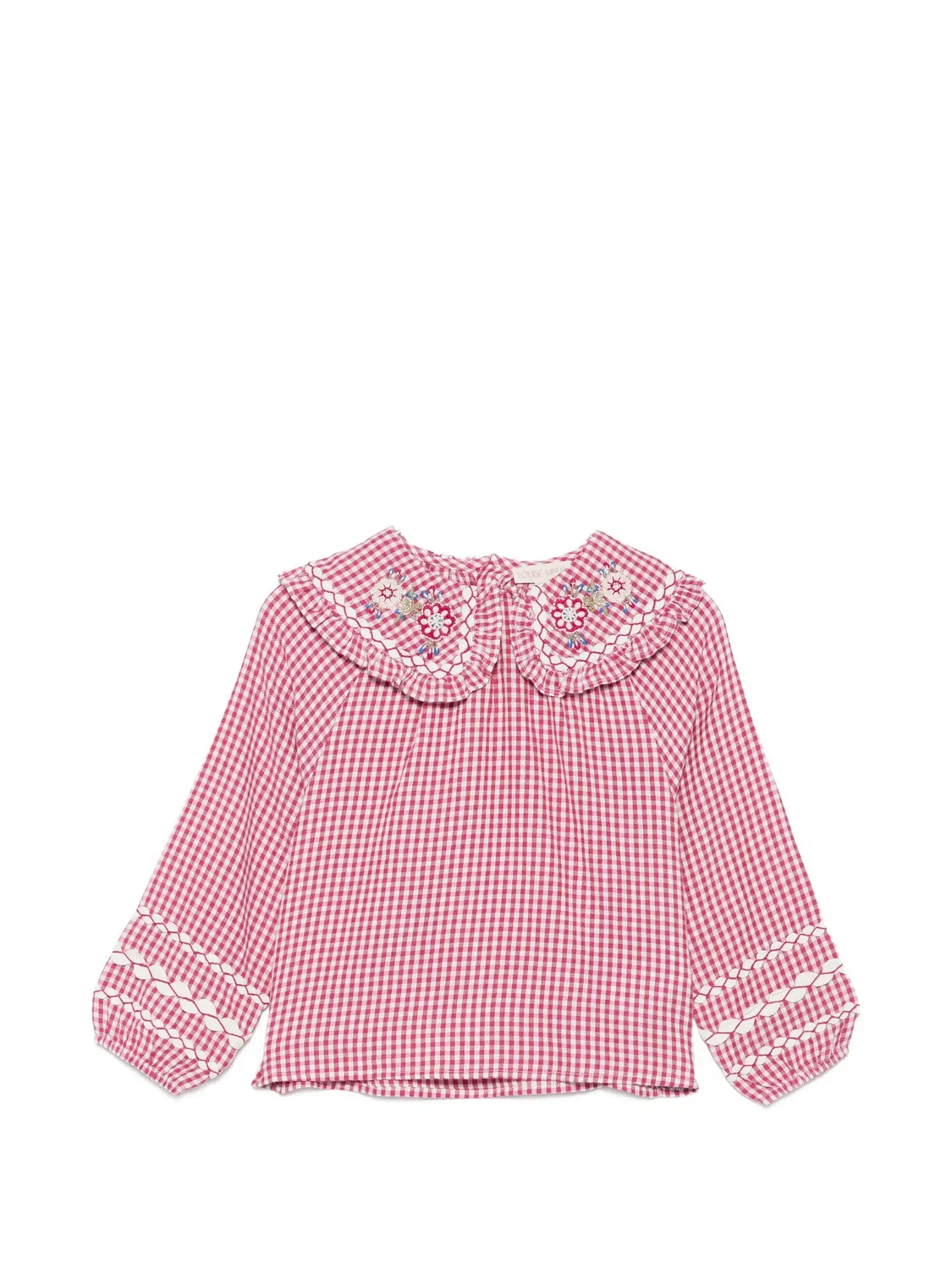 Блузка в клетку гингем с цветочной вышивкой Louise Misha Kids, красный