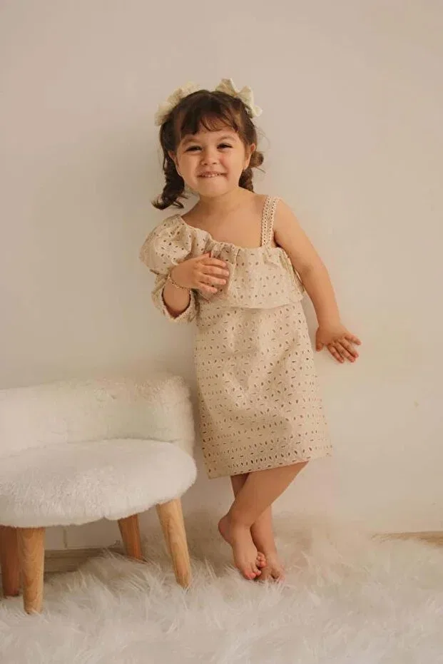 Детское платье для девочек с одним рукавом Minik'O Kids, Beige — фото 3