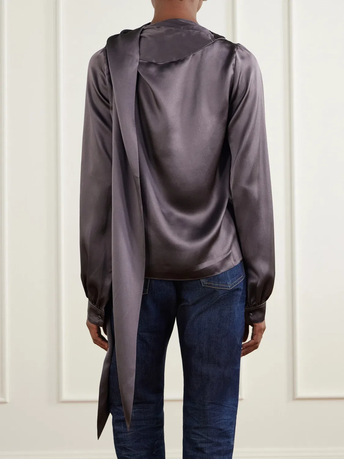 Шелковая блузка-сатин Acne Studios, фиолетовый — фото 4