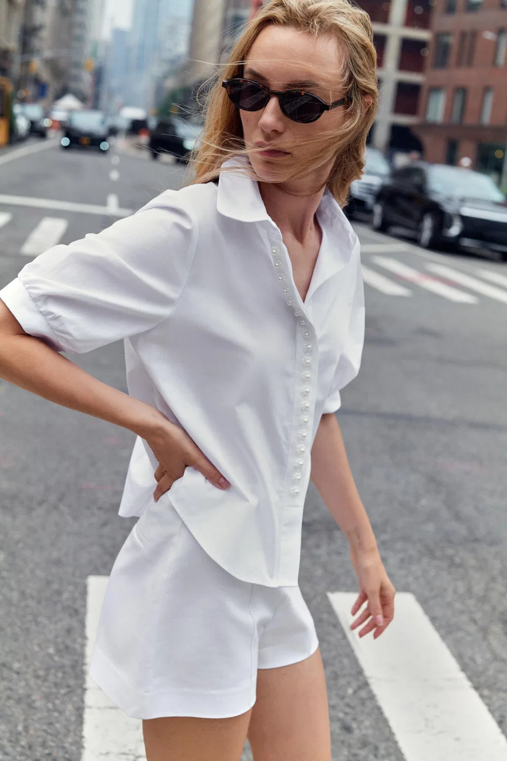 Рубашка из искусственного жемчуга из поплина ZARA, White — фото 3