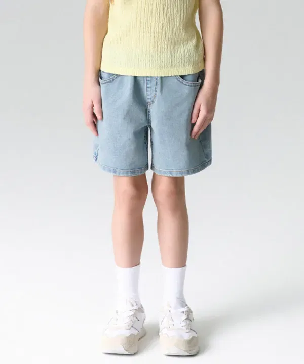 Джинсовые мини-шорты с поясом на резинке, Musinsa Standard Kids, Light Indigo