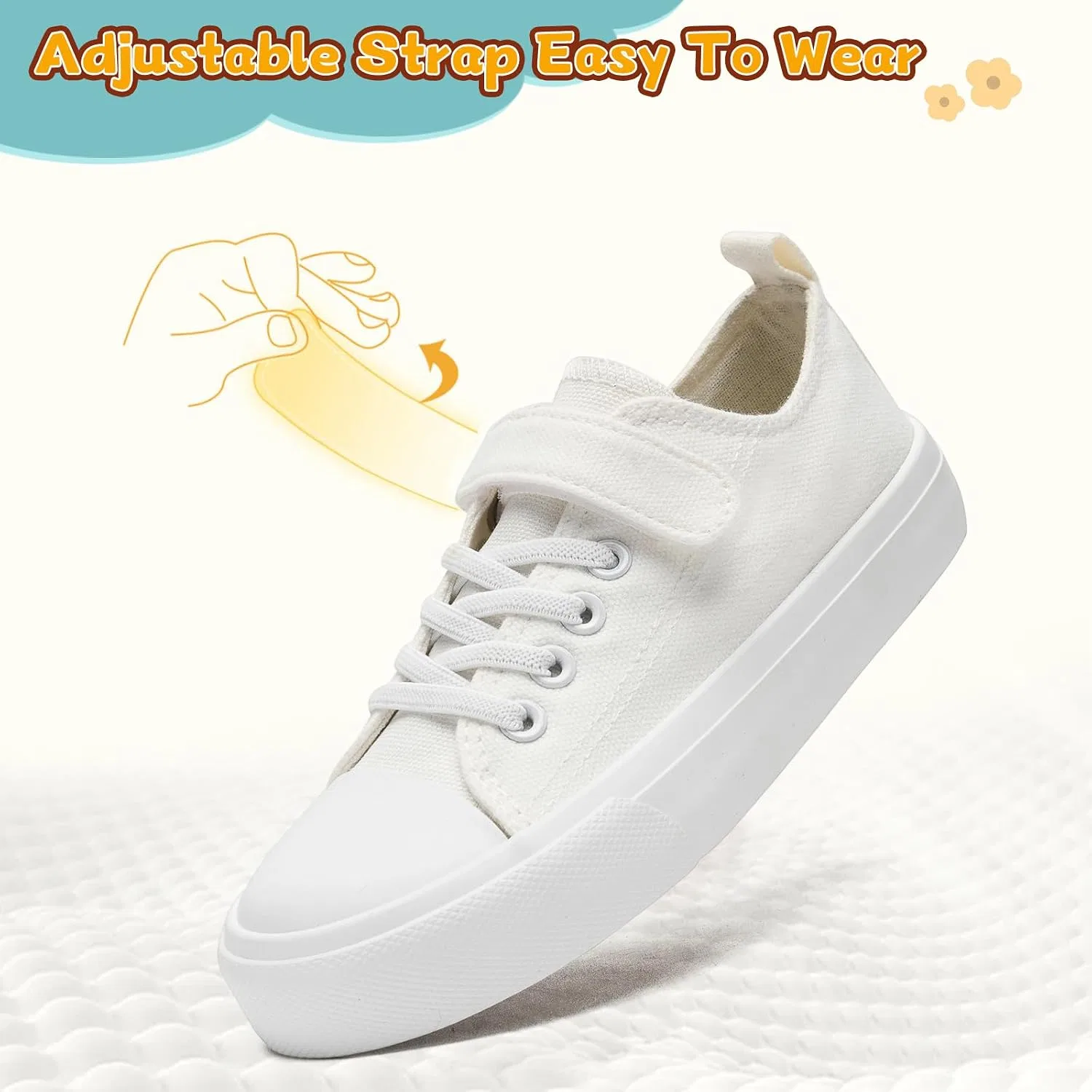 Детские кеды для мальчиков и девочек с регулируемым ремешком xinlanlin, White Low Top — фото 4