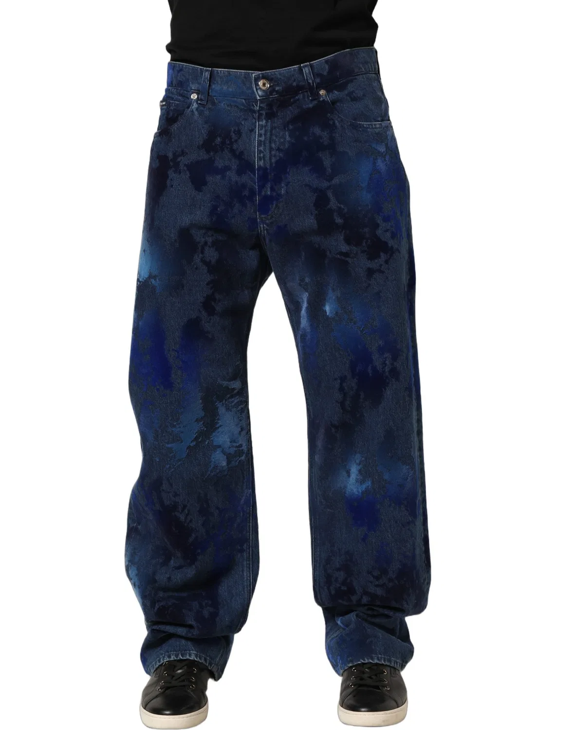 Мужские джинсы прямого кроя с эффектом тай-дай, Dolce & Gabbana, Blue — фото 3