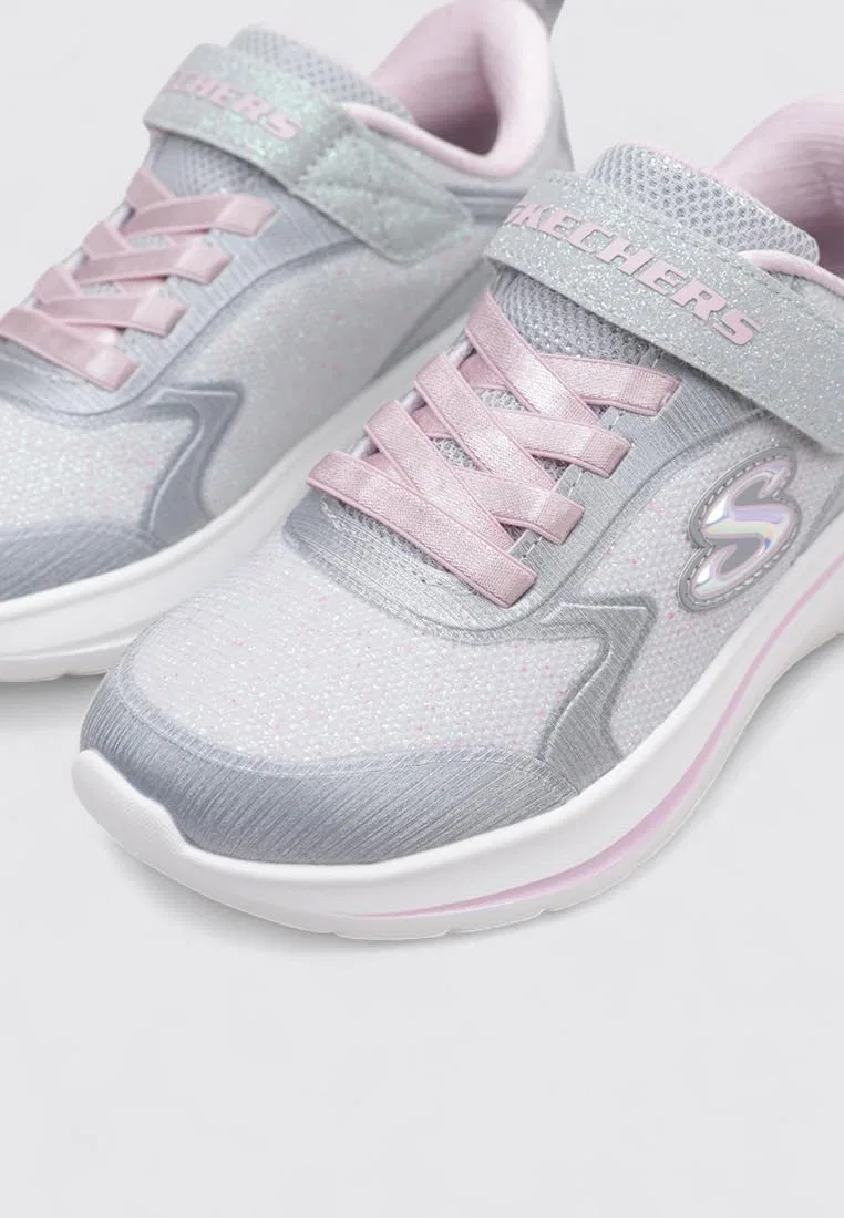 Детские кроссовки для девочек с липучками Wave 92 Skechers, Light Gray Sparkle Mesh Trim — фото 2