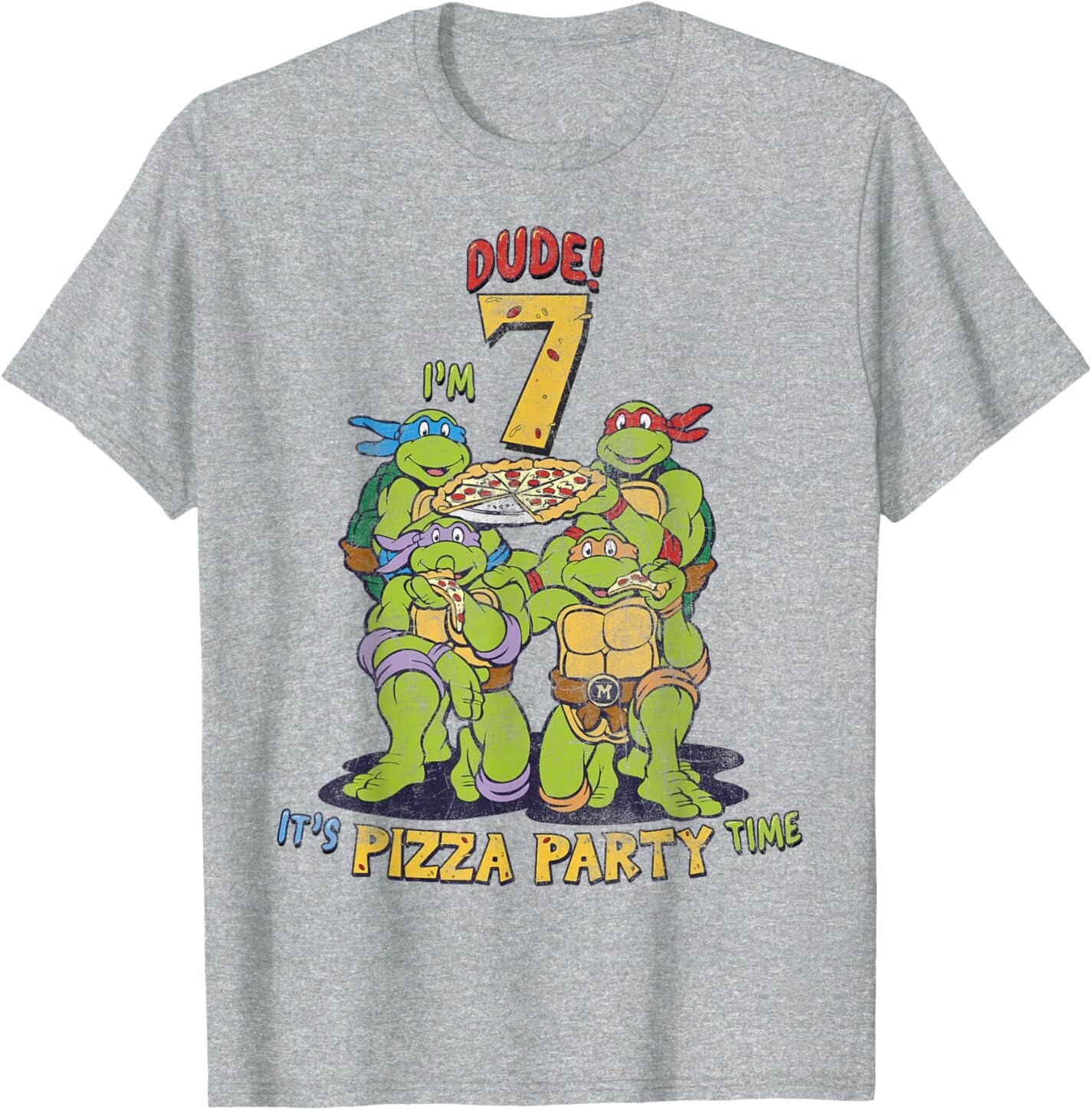 

Мужская футболка Teenage Mutant Ninja Turtles I'm 7 Dude Pizza Birthday Party, серый вереск