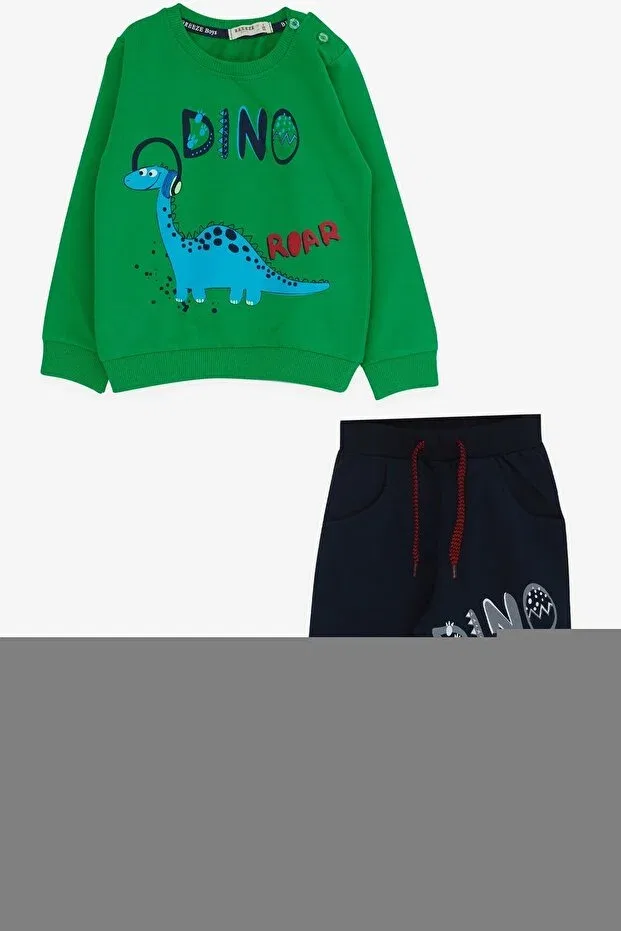Детский комплект спортивного костюма для мальчиков с принтом Dinosaur Printed Breeze, Green