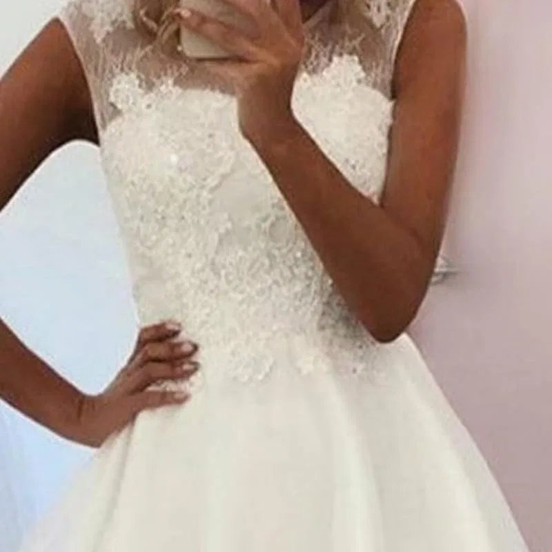 Женское свадебное платье А-силуэта с открытыми плечами Tea Length, F-ivory — фото 2