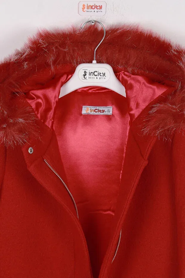 Детское пальто для девочек с капюшоном Girl'S wool stamp coat Incity, Burgundy — фото 3