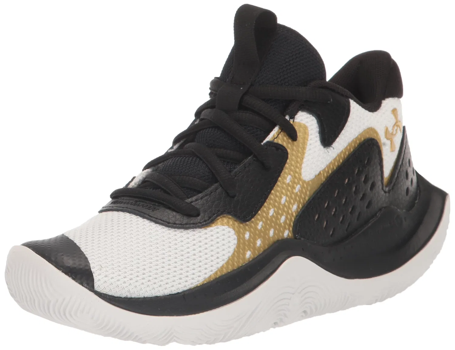 Детские кроссовки для мальчиков с закрытым носком Grade School Jet '23 Under Armour, 100 White Black Gold Metallic