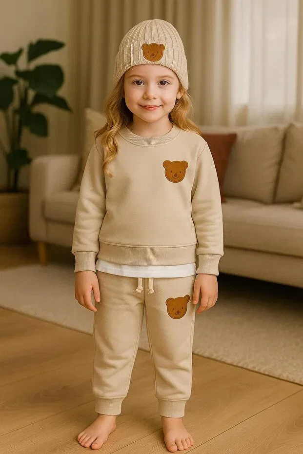 Детский спортивный комплект из футера с вышивкой Şapkakids, Beige — фото 4