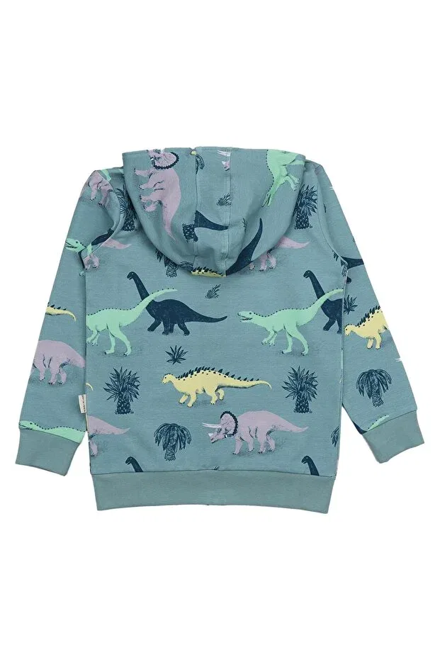 Детская куртка для девочек с принтом Funny Dinosaurs Dinosaur Patterned Organic Sweat Jacket Walkiddy, Green — фото 3