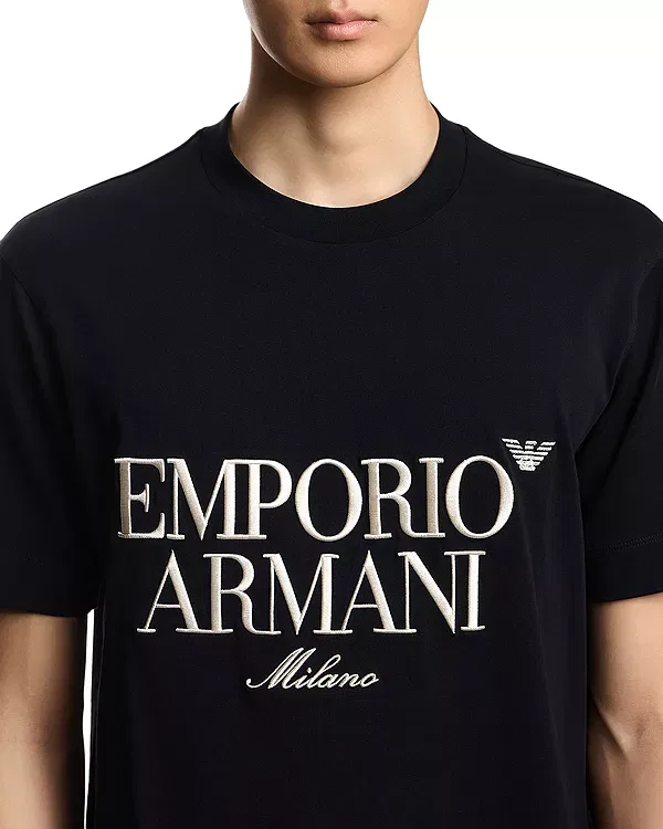 Мужская футболка с принтом Heavy Cotton Embroidered Logo T-Shirt Emporio Armani, Solid Blue — фото 4