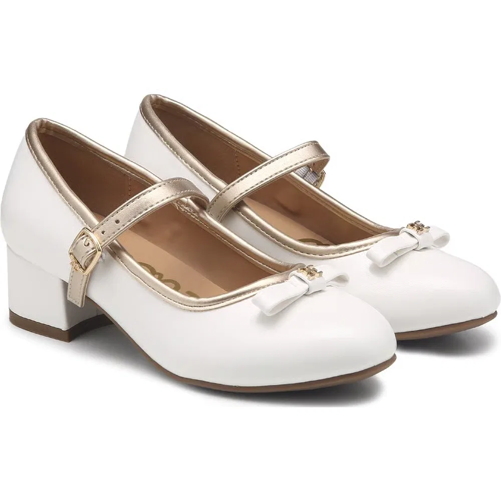 Детские туфли-лодочки Bianca с бантом Sam Edelman, White/Gold