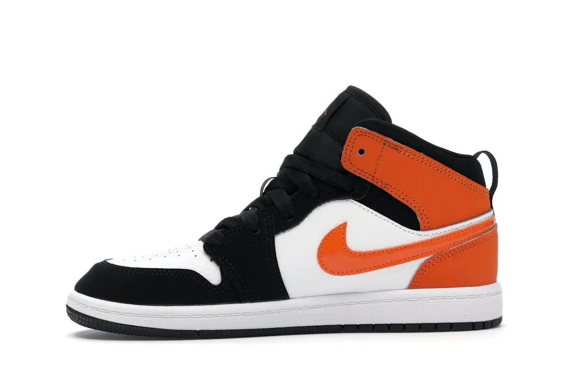 Детские кроссовки из премиальной кожи Jordan 1 Mid Shattered Backboard Jordan, Black/Starfish-Starfish-White — фото 3