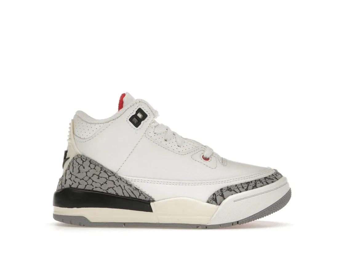 Детские кроссовки с кожаным верхом Jordan 3 Retro, Summit White Fire Red Black Cement Grey