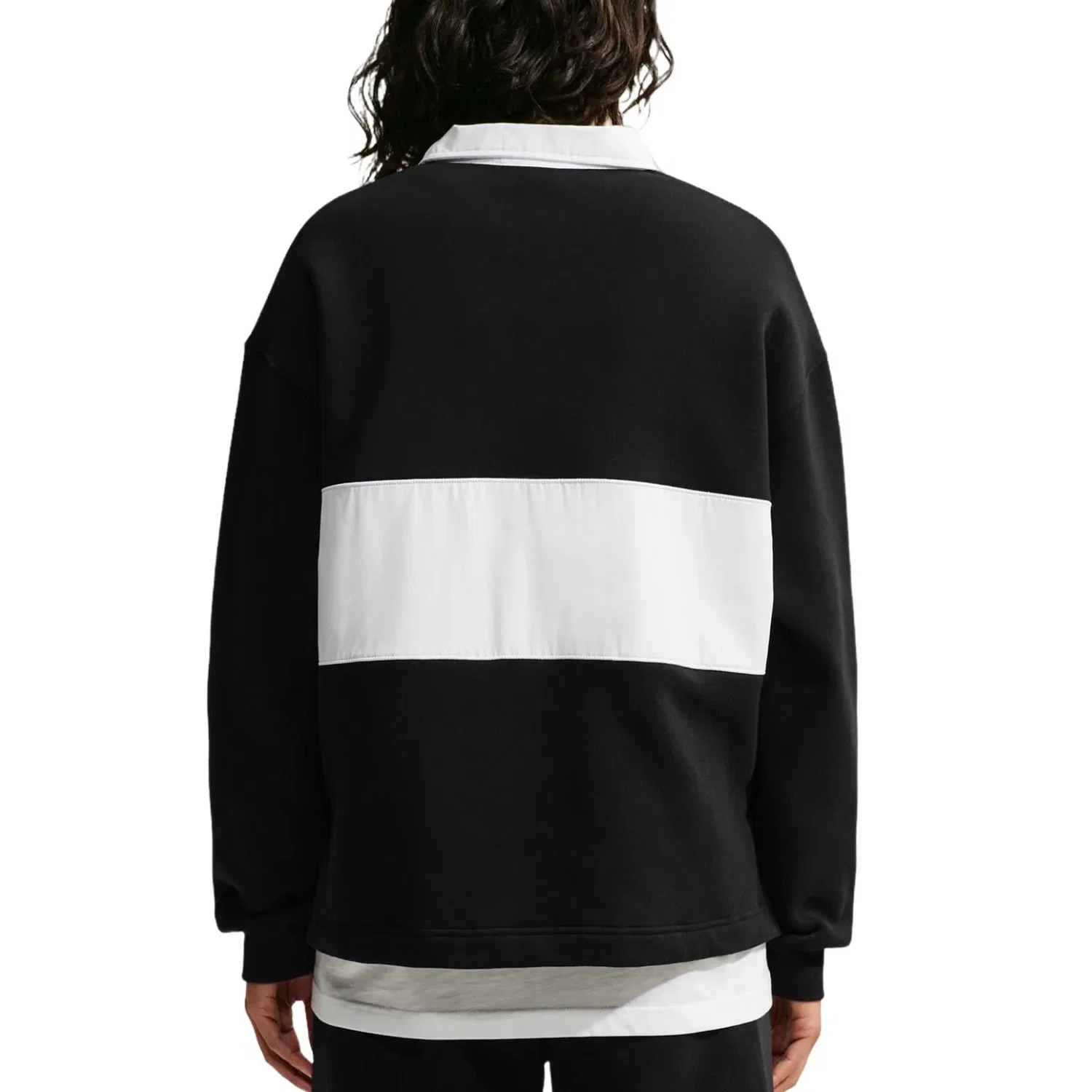 Женская футболка Studio Fleece Medium Weight Oversized Rugby Sweatshirt 'Total Black Sail' Nike, Total Black/Sail — фото 2