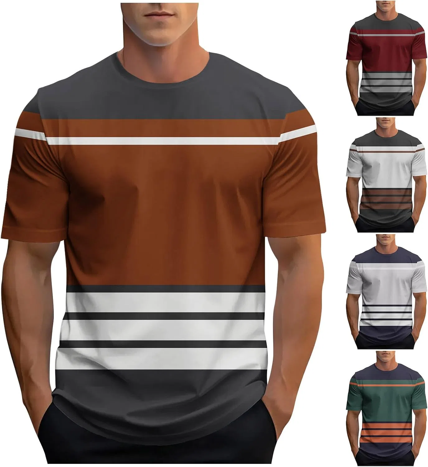 Мужская футболка с полосками Casual Short Sleeve, Gray