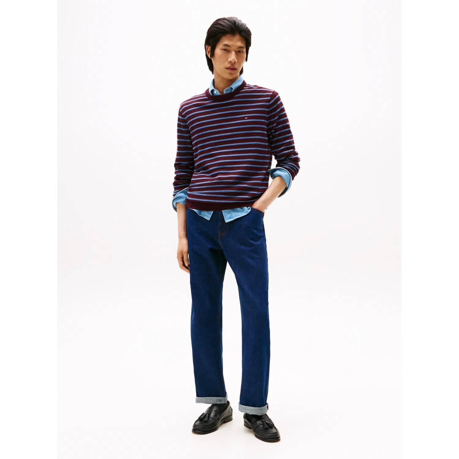 Мужской свитшот с круглым вырезом Essential Cotton Tommy Hilfiger, Deep Burgundy/Petrol Blue — фото 3