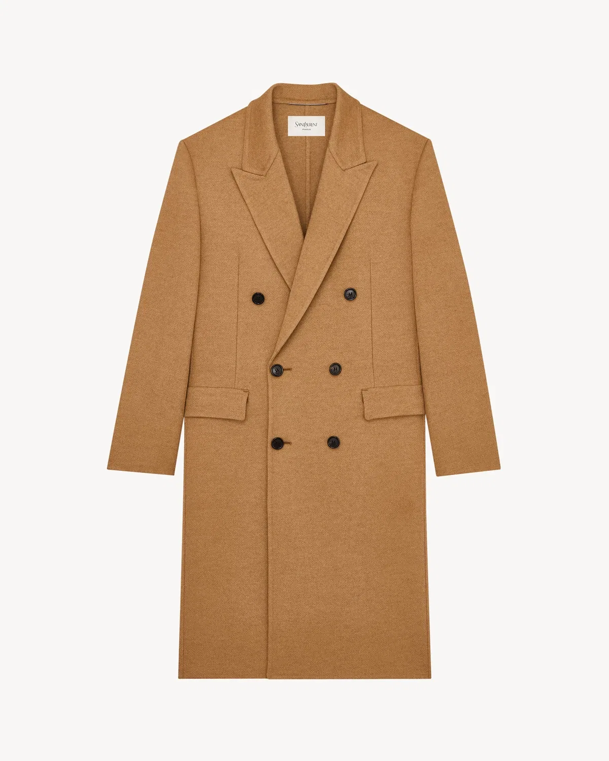 Пальто из двухлицевого войлока из шерсти и кашемира SAINT LAURENT, коричневый