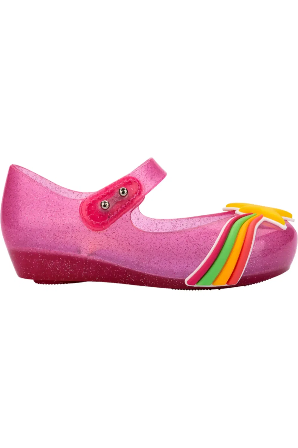 Детские туфли Мэри Джейн с регулируемым ремешком Mini Melissa Ultragirl Colors, Glitter Pink/Yellow — фото 2