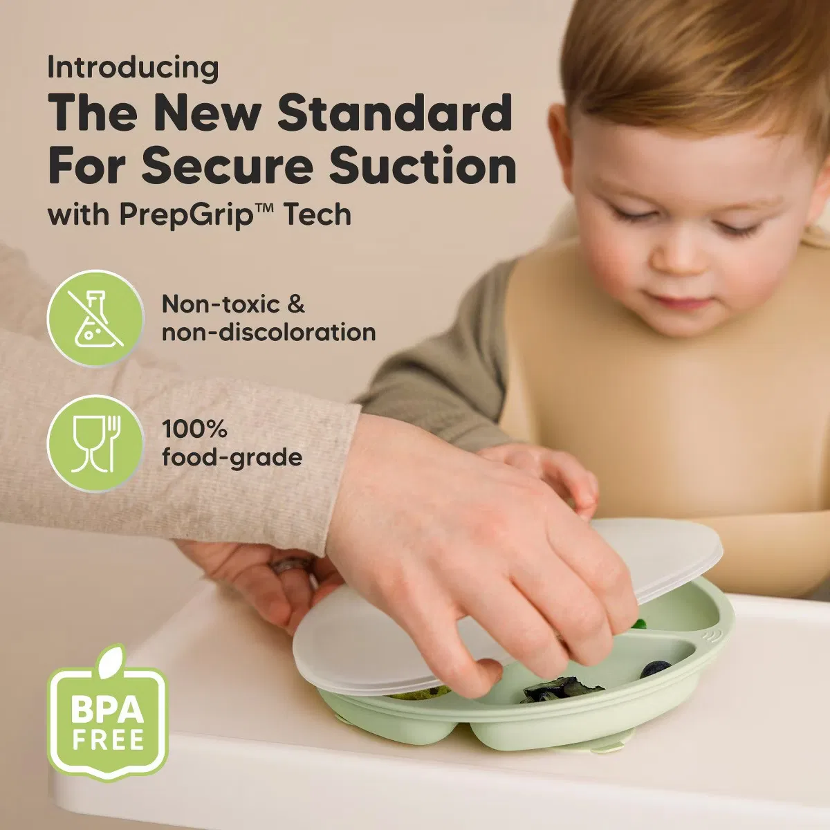 Детские тарелки с крышками 20 см силиконовые комплект из 3 предметов Prep Suction KeaBabies, Mellow — фото 2
