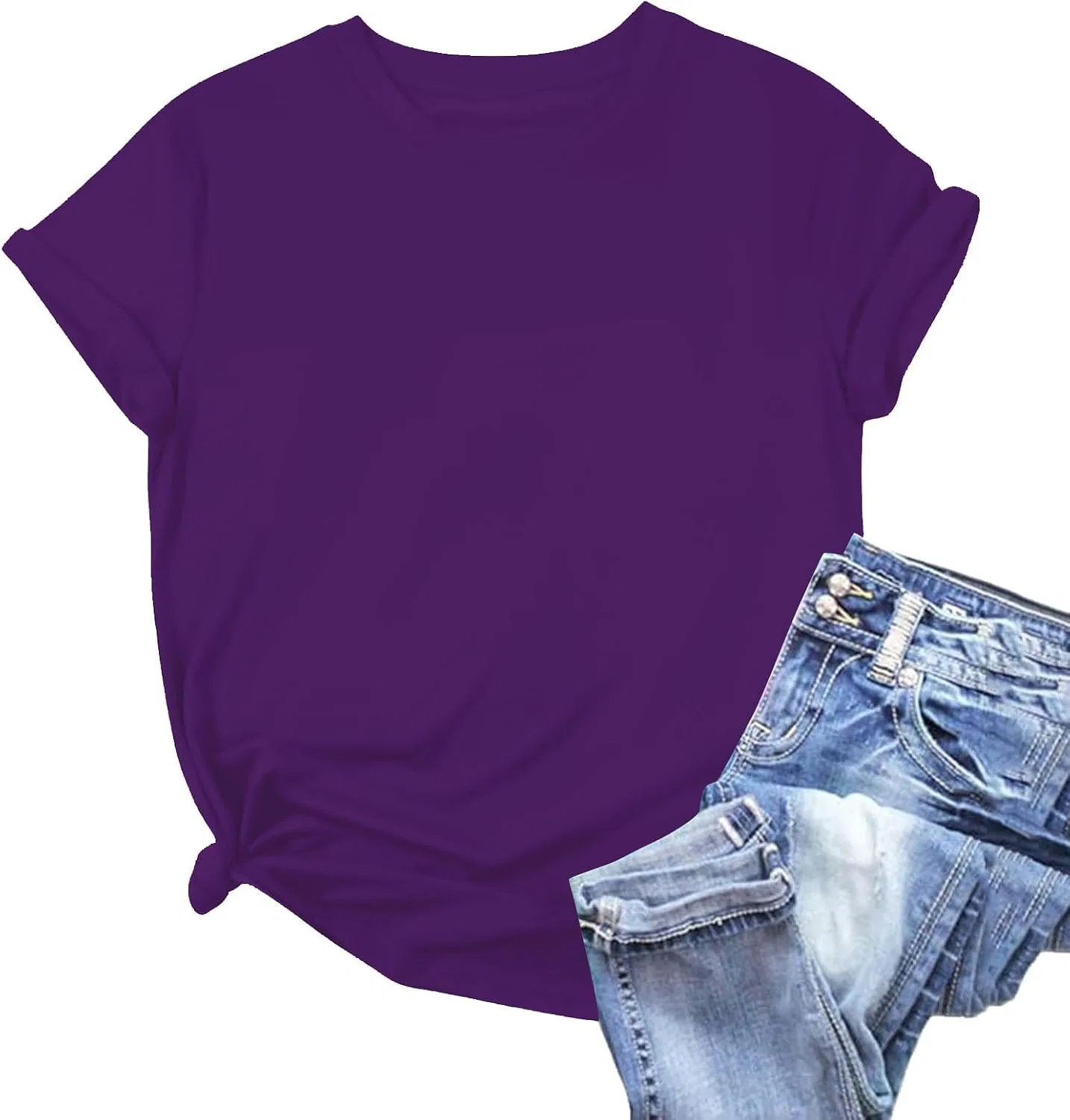 Женская футболка свободного кроя с круглым вырезом, Purple — фото 2