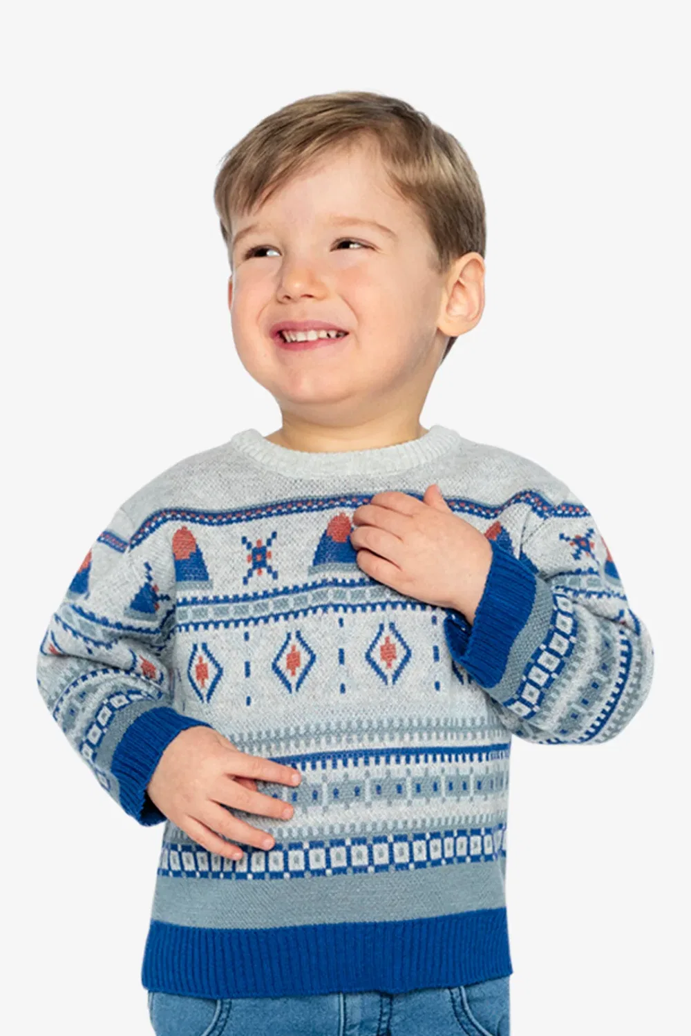 Детский свитер с жаккардовым узором Nordic Buddies Deux par Deux, Blue and Beige — фото 2