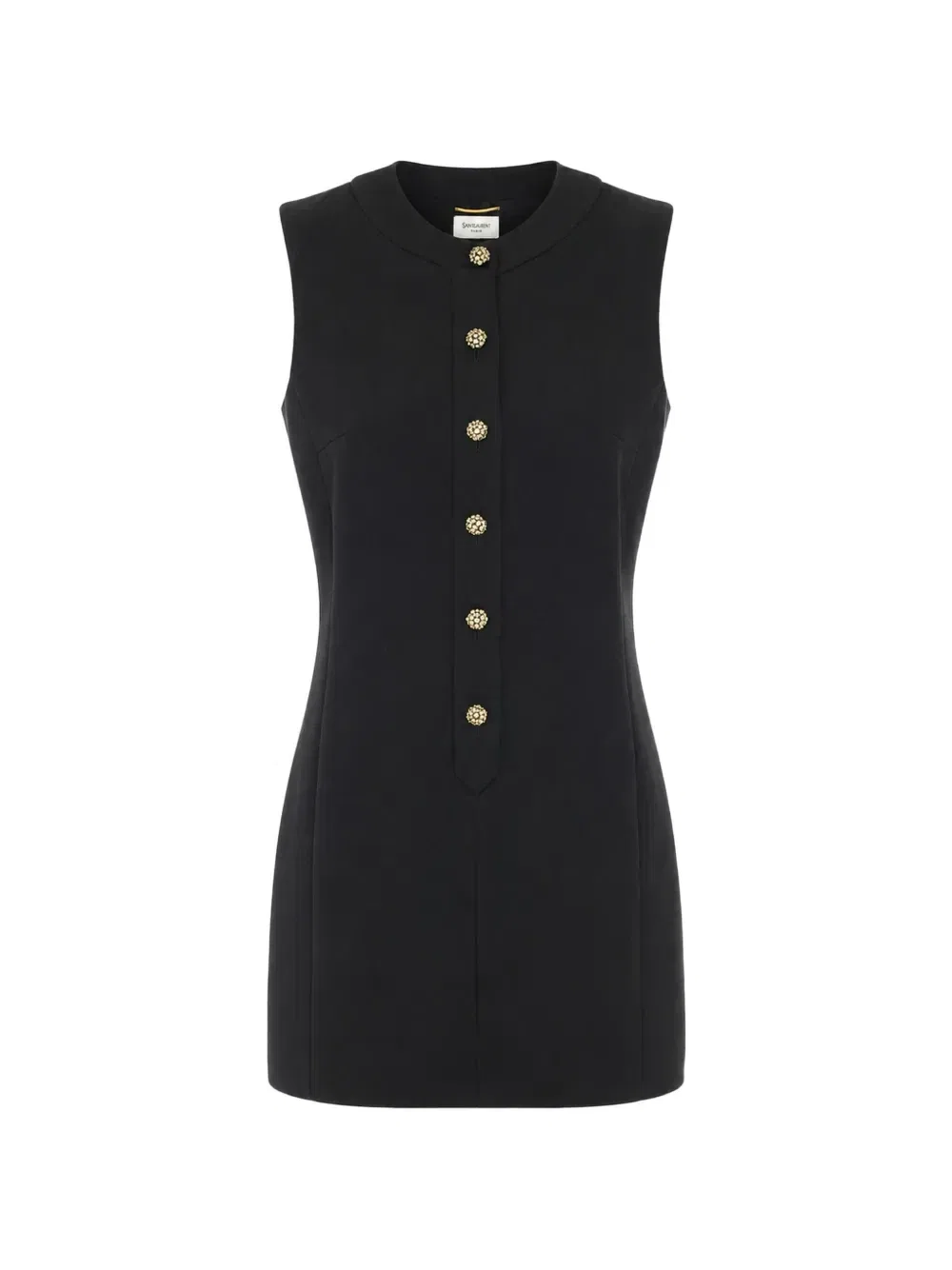 Мини-платье без рукавов с кристаллами SAINT LAURENT, черный