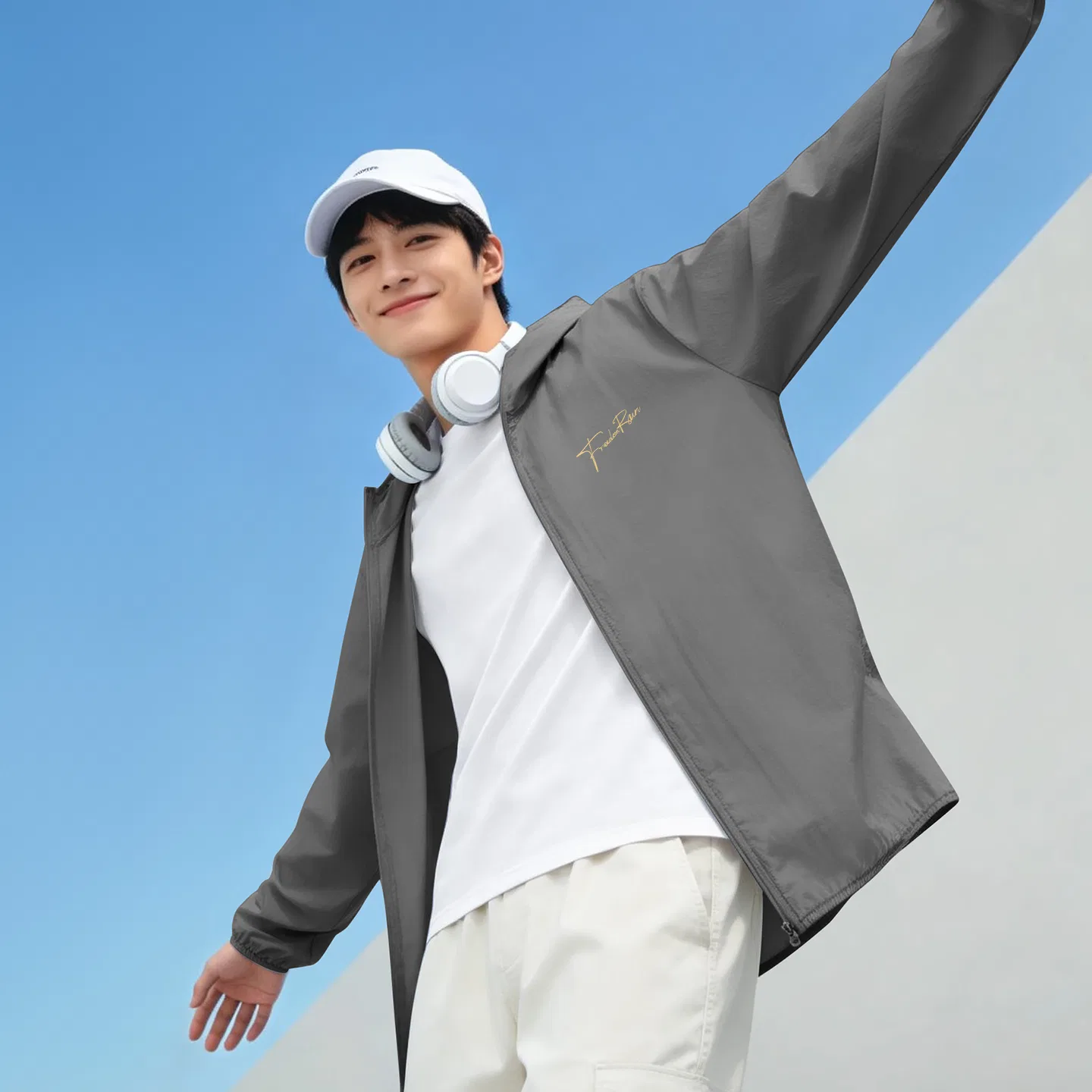 Детская ветровка Freedom Run Chest Logo MINISO, Wet State Sun Protection White — фото 4