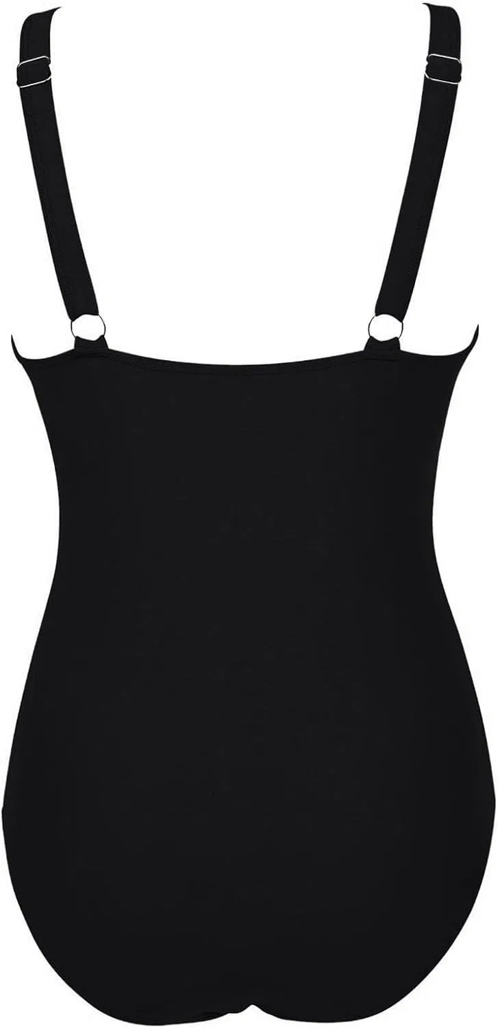Женский слитный купальник с завышенной талией V-образным вырезом Push Up, Black — фото 4