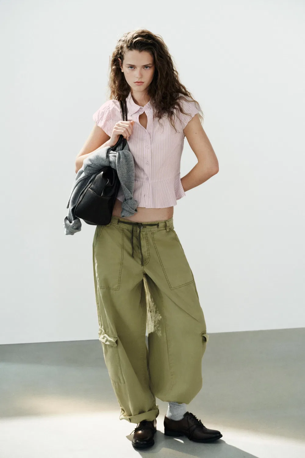 Рубашка в полоску с баской ZARA, Pink