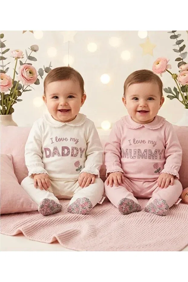 Детский комплект боди и штанишек для девочек I Love My Mommy & Daddy Aki Moda Kids, Pink — фото 2