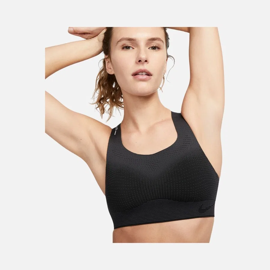 Спортивный бюстгальтер с высоким уровнем поддержки Swoosh Flyknit, без поролона, Nike, Черный