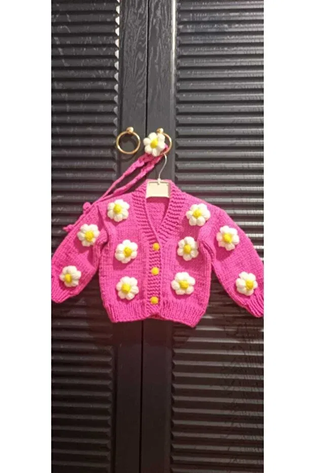 Детский кардиган для девочек с цветочным принтом El Örgüsü Cici Bebe, Fluoria