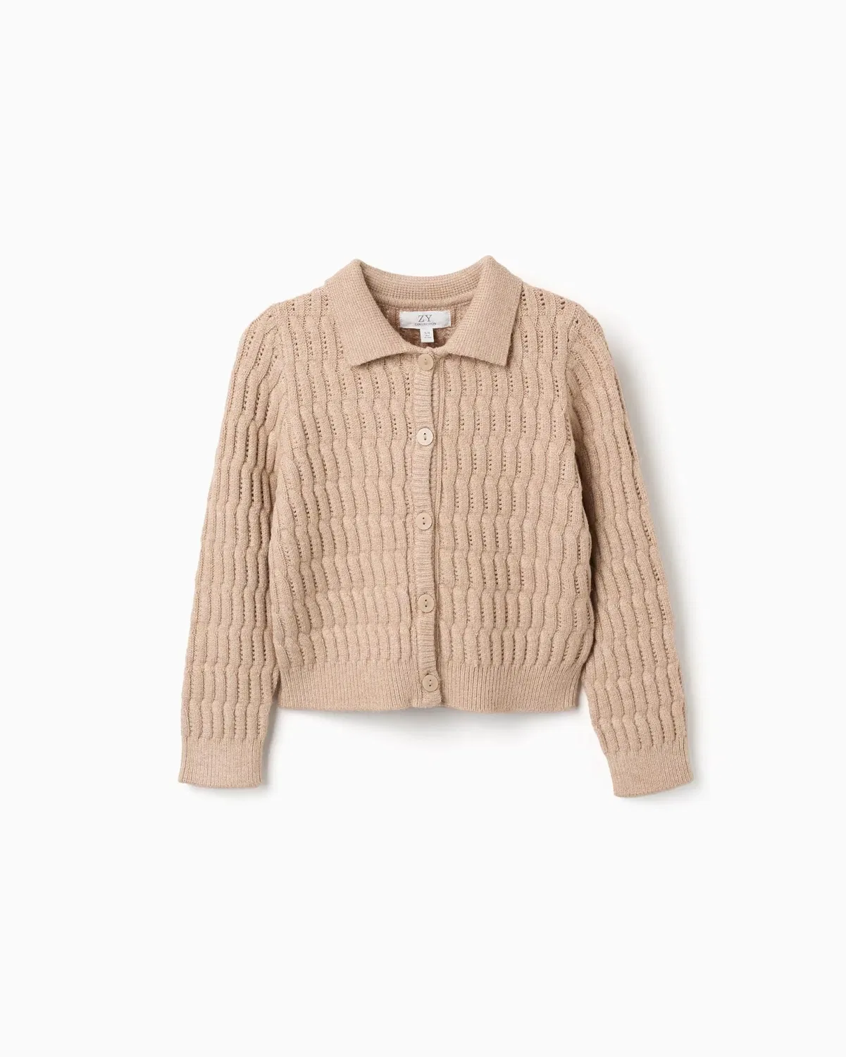 Детская вязаная куртка для девочек с косами и ажурным узором Zippy, Beige