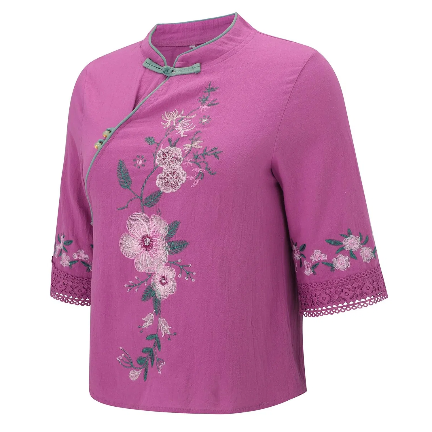 Женская блузка с длинным рукавом, китайский стиль, Purple — фото 4