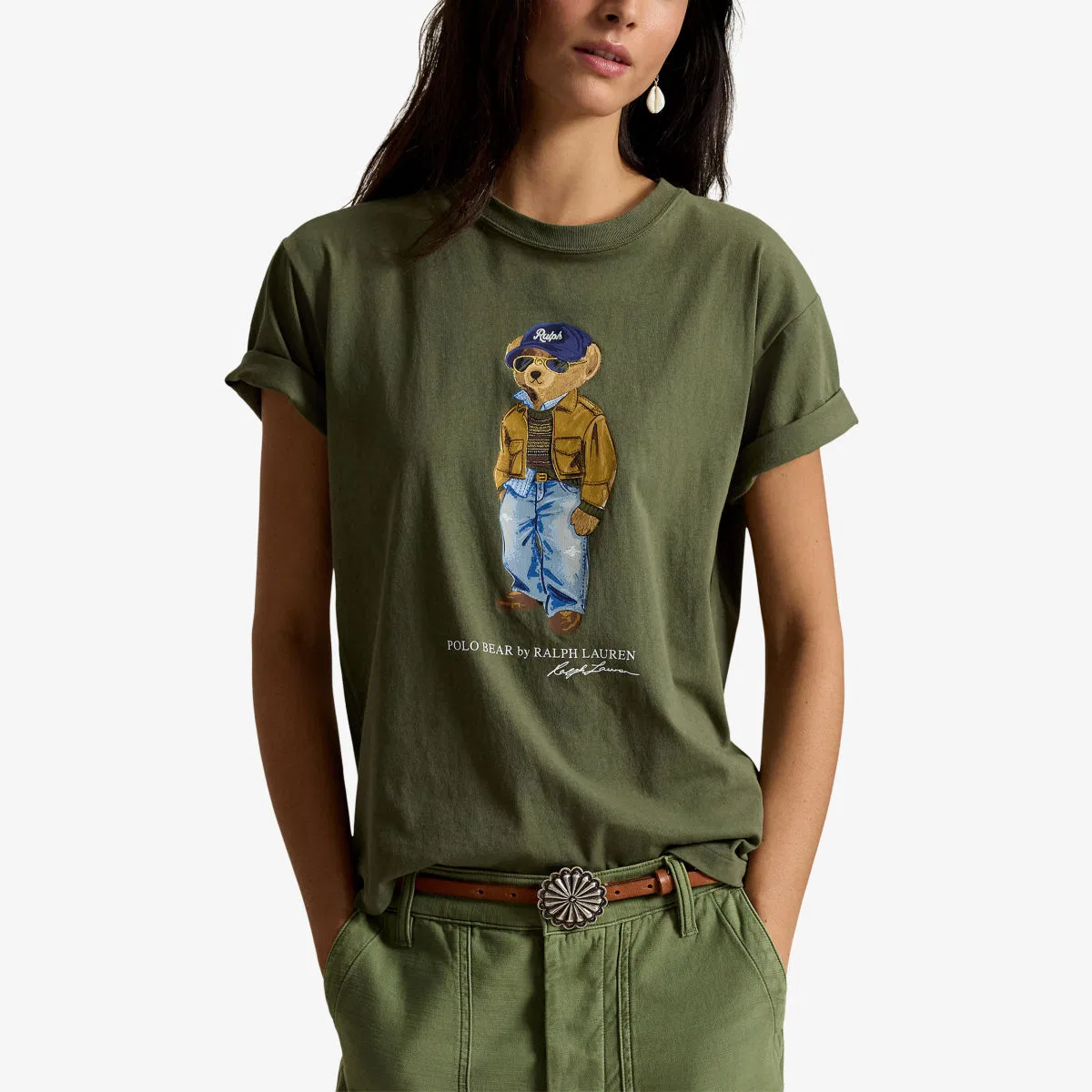 Хлопковая футболка с принтом медведя поло Polo Ralph Lauren, оливковый — фото 3