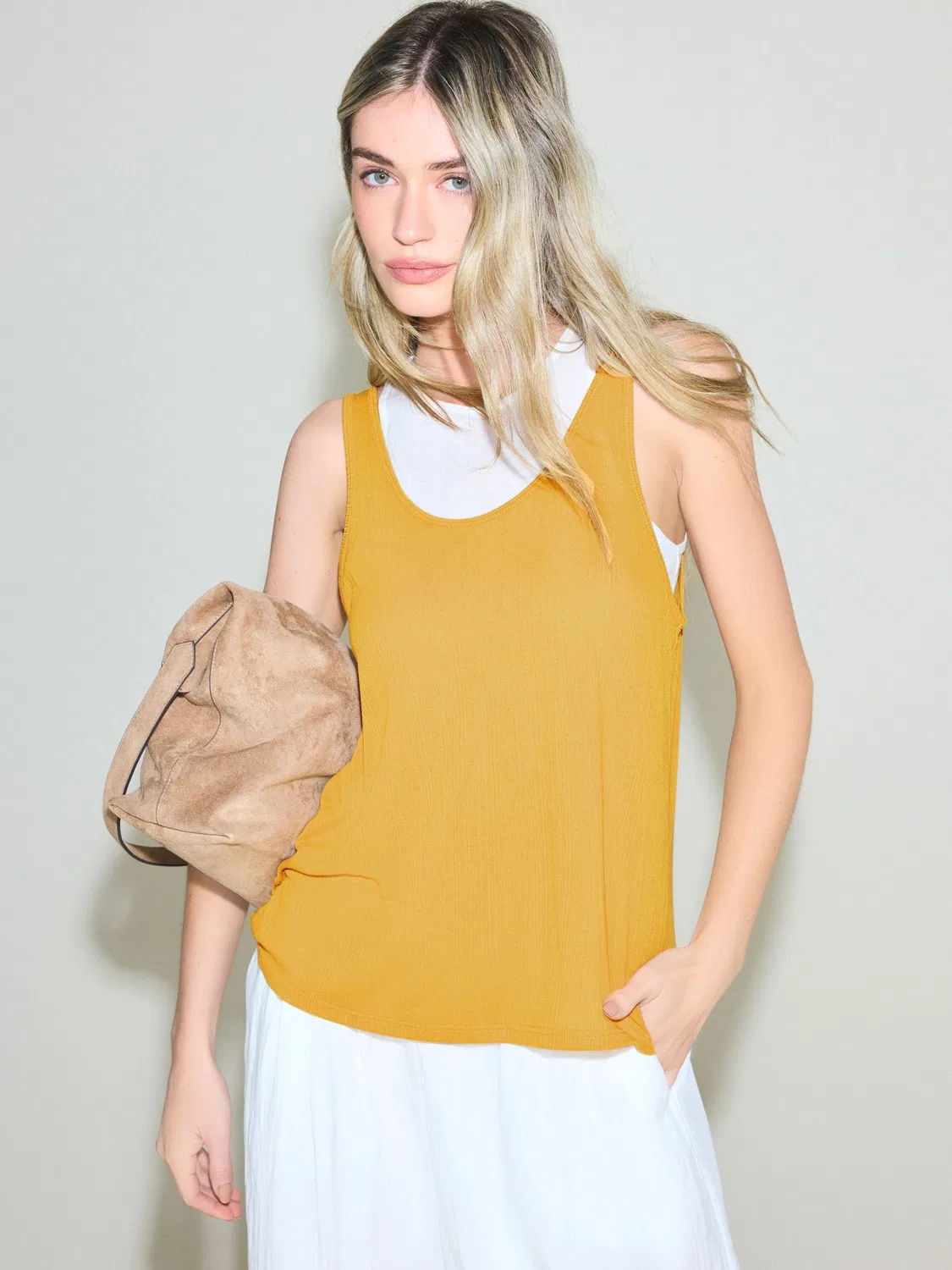 Двухслойный топ, полупрозрачный, Yellow/White Sheer Layered Vest 2 In 1 Next, желто-белый