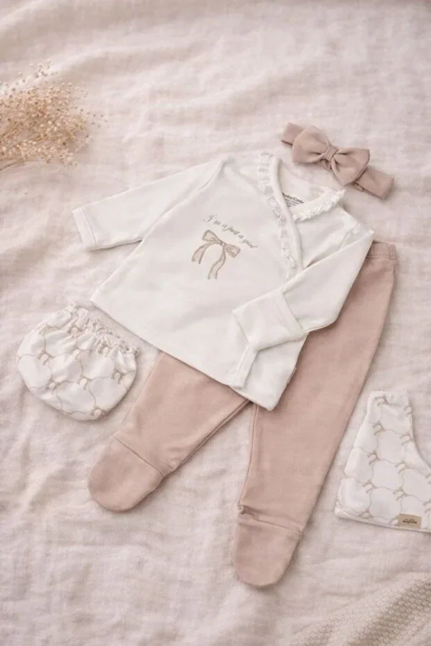 Детский комплект для новорожденных из 5 предметов хлопковый Babycosy Organic Wear, Ecru — фото 2