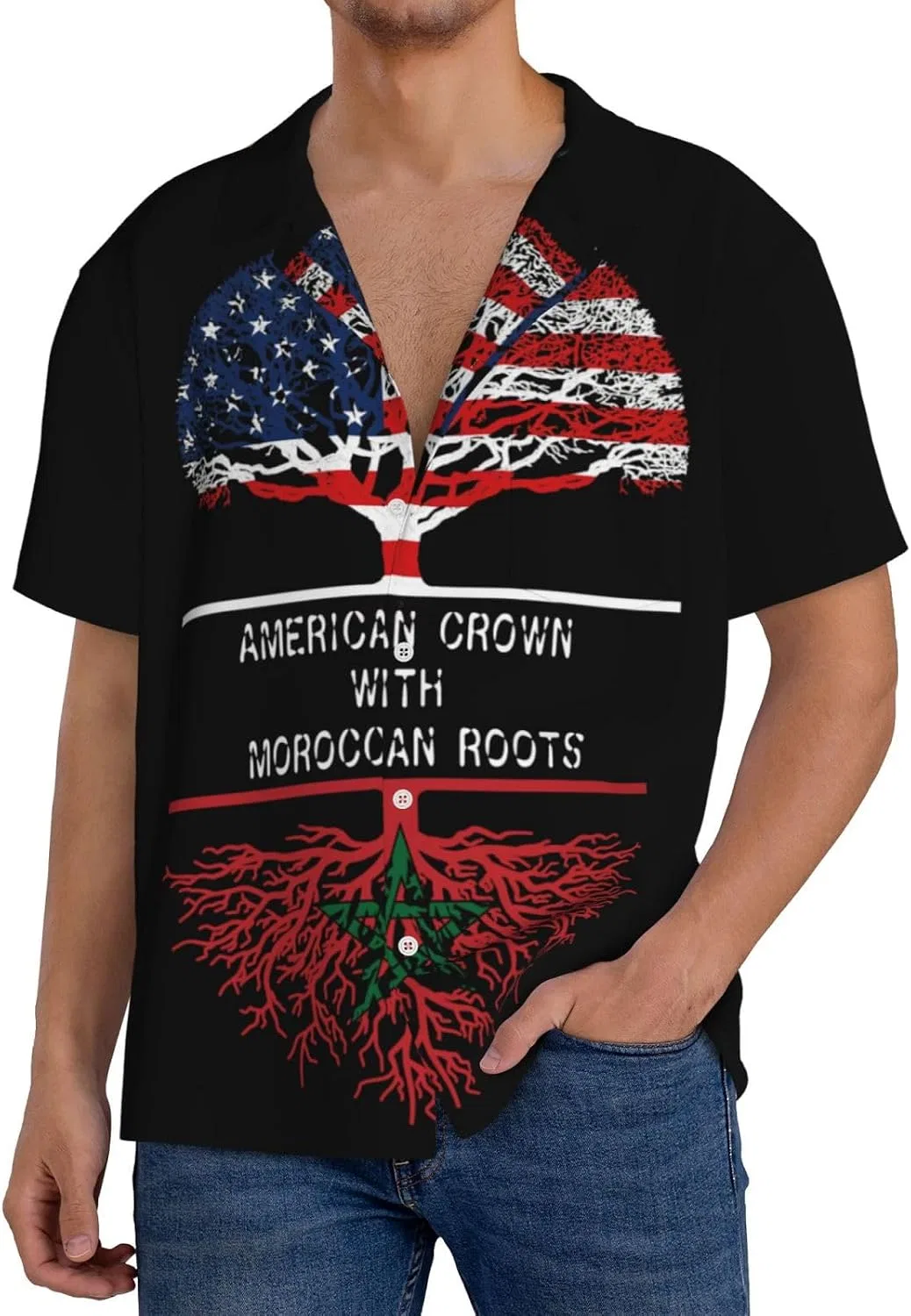 Мужская свободная рубашка с коротким рукавом Cuba воротник America Crown With Moroccan Roots, Black