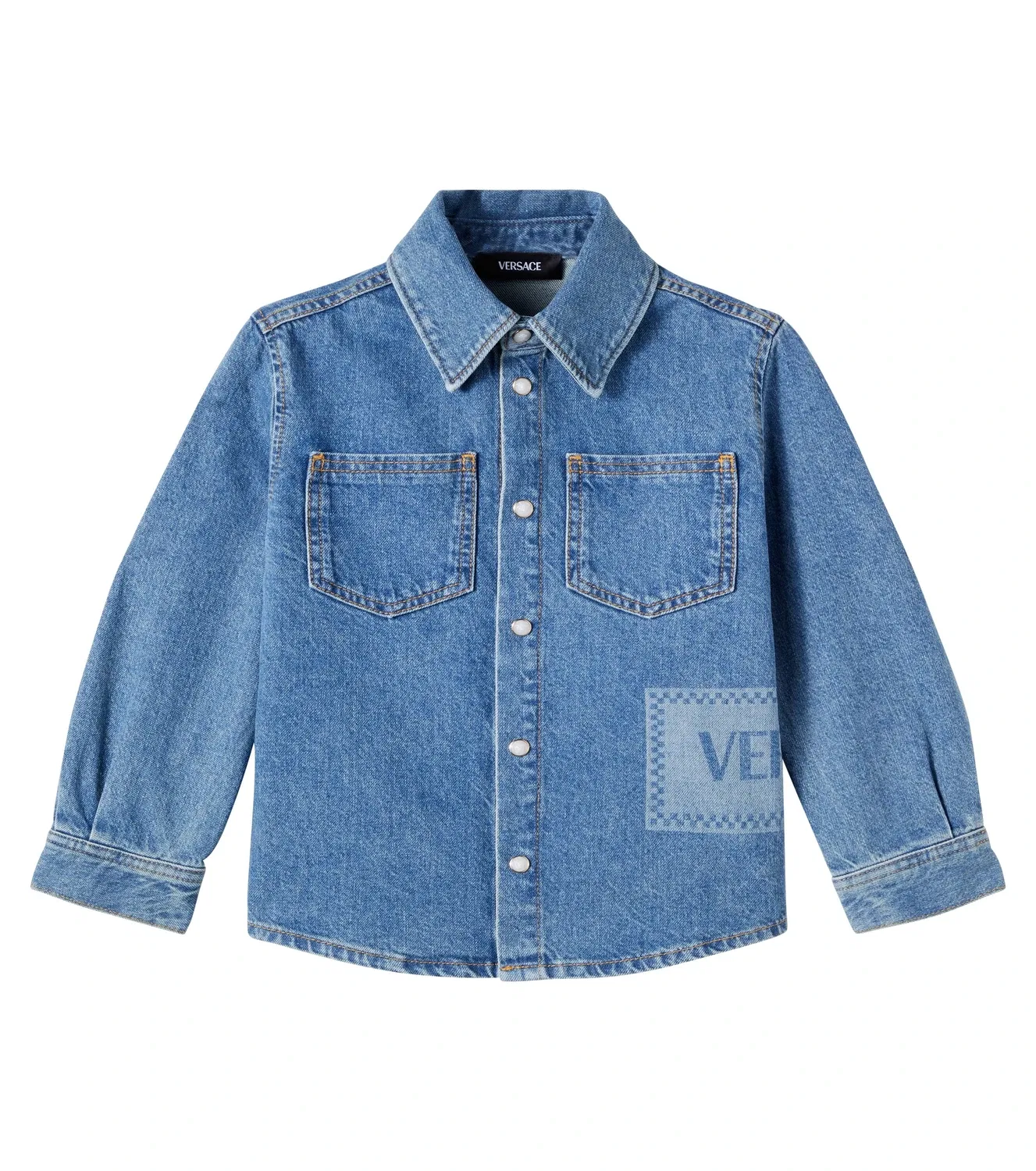 Джинсовая рубашка с логотипом Versace Kids, синий