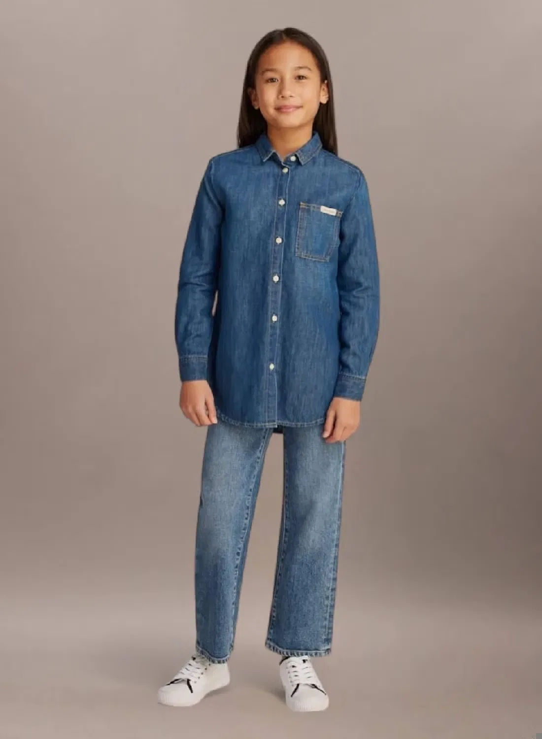 Рубашка джинсовая хлопковая, Calvin Klein Jeans, голубой — фото 3