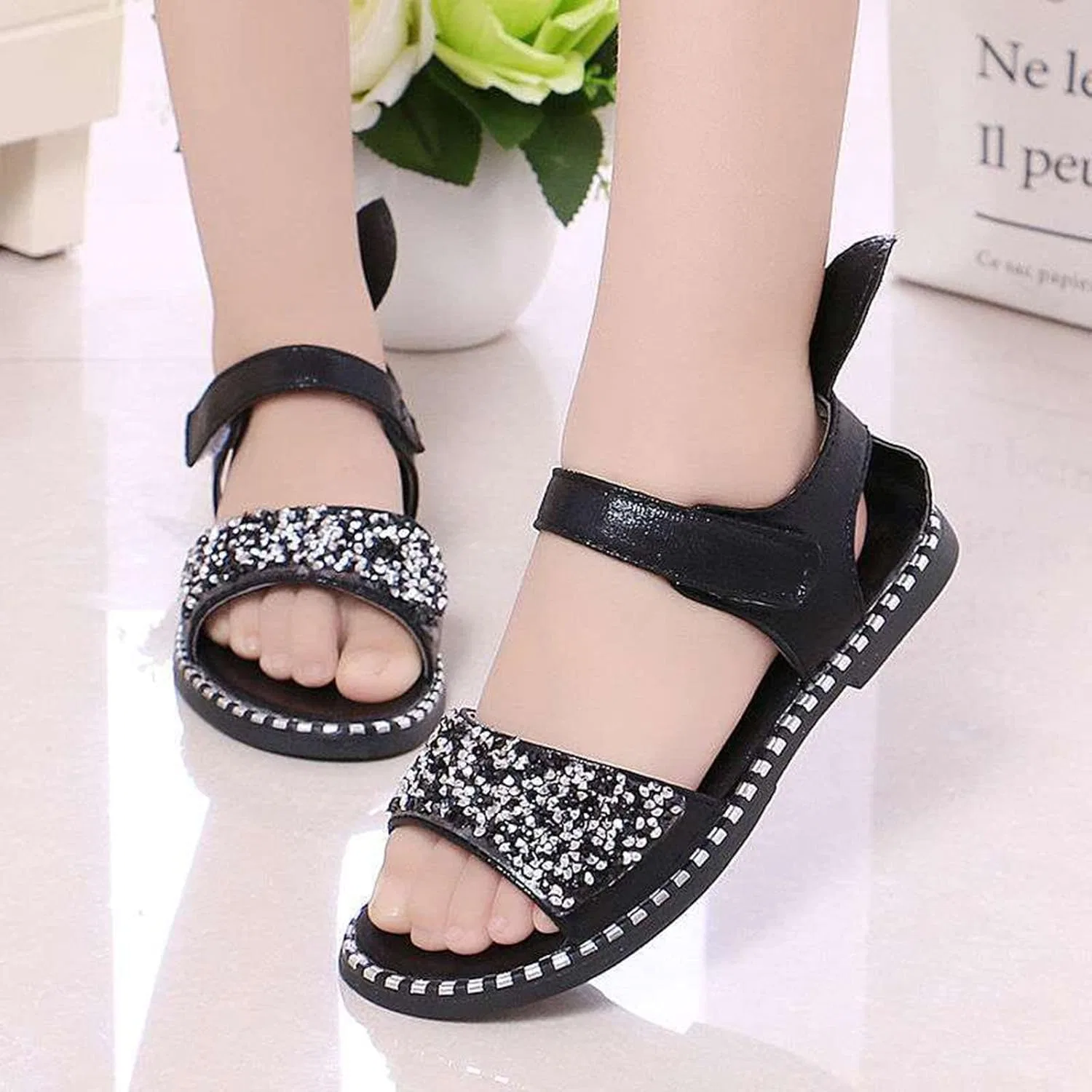 Детские балетки для девочек без застежки Scuff Slippers, Black — фото 2